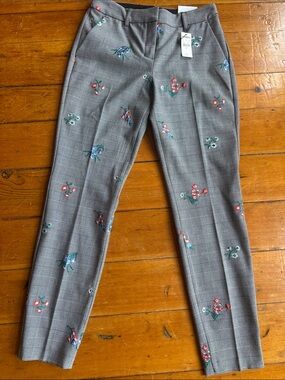Express Columnist Pants in Plaid with Multicolor Floral Embroidery